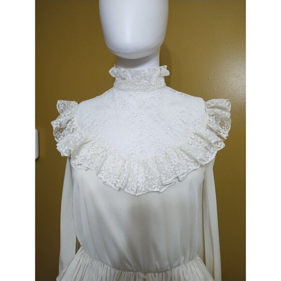VTG 70's Creations by Aria Lace Trimmed Peplum Dress Size S Retro Wedding - Picture 2 of 8